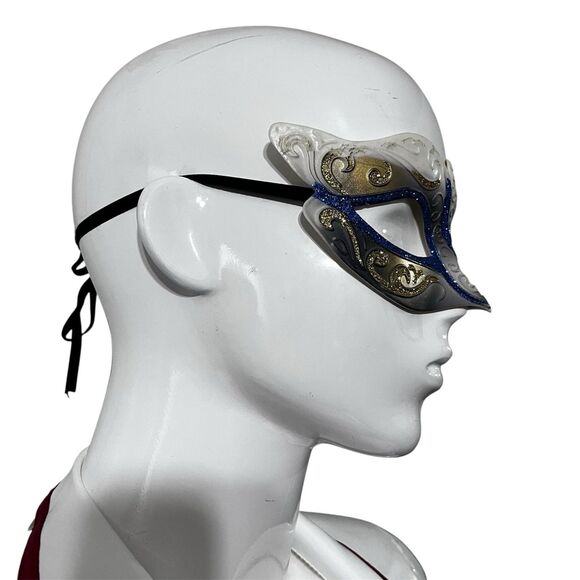 DIY Venetian Masquerade Mask Base Gold Blue Glitter Unfinished Craft Project - Picture 4 of 5